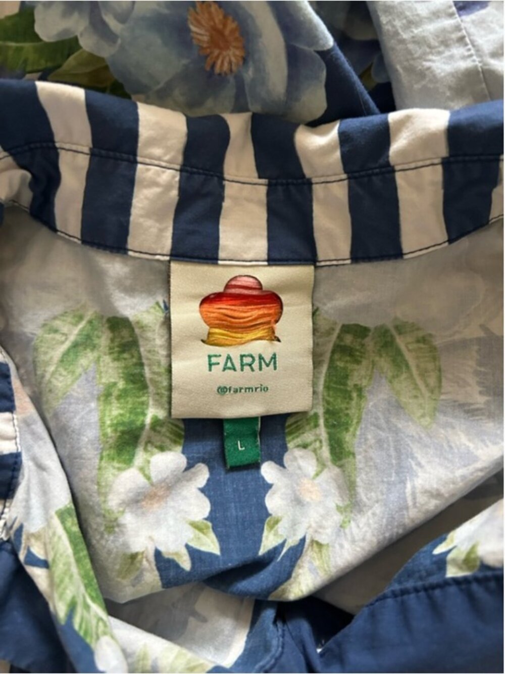 Farm Rio Blue Fresh Table Scarf Organic Cotton Midi Dress size L - Picture 7 of 9